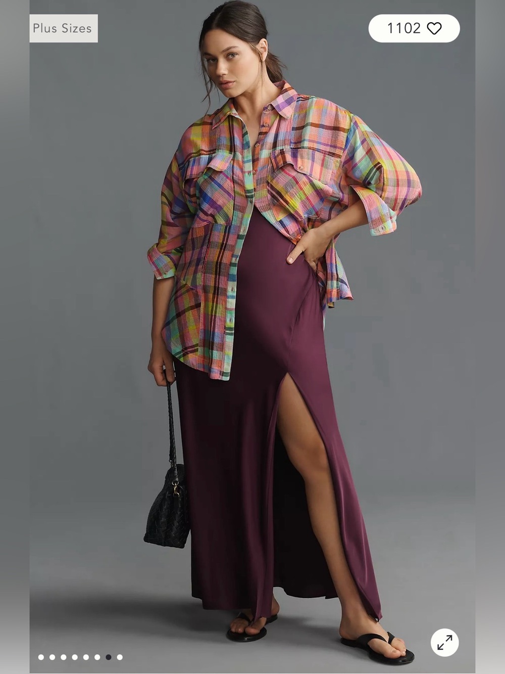 Anthropologie Pilcro Long-Sleeve Mixed Madras Plaid Oversized Buttondown Shirt